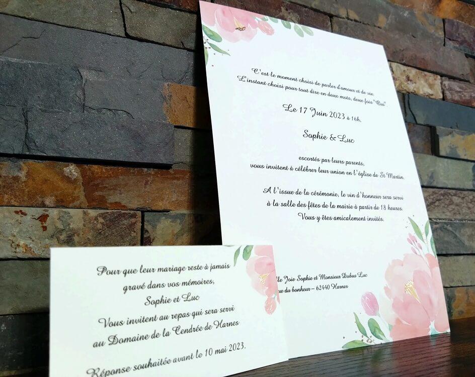 Faire part champetre avec decoration de fleurs