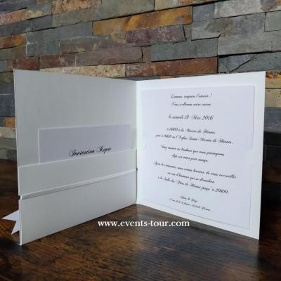 Faire part mariage blanc dore or feuillage fleur champetre