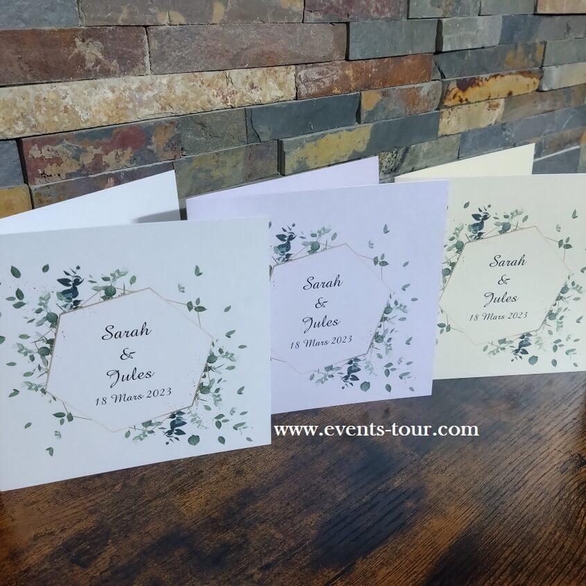 Faire part de mariage floral champetre fleurs eucalyptus