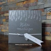 Faire part de mariage gris anthracite argent floral champetre