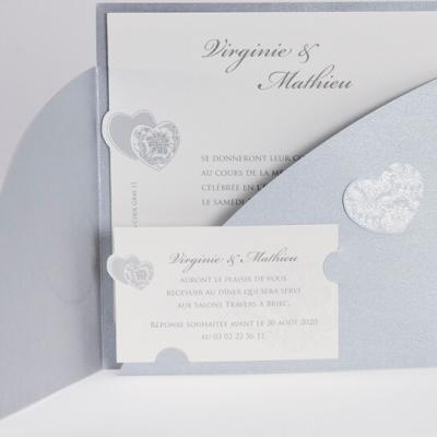 Faire part mariage coeur argent