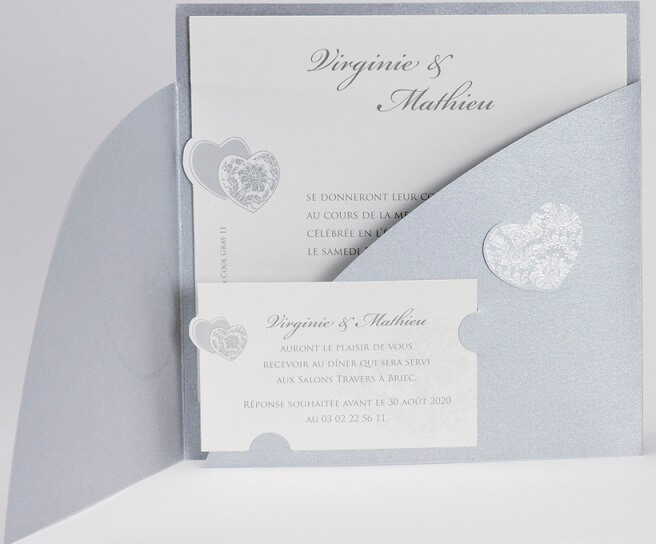 Faire part mariage coeur argent 1