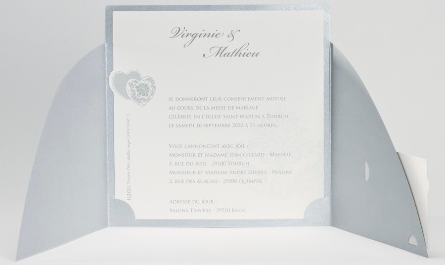 Faire part mariage coeur argent 2