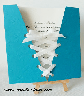 Faire part mariage corset bleu turquoise