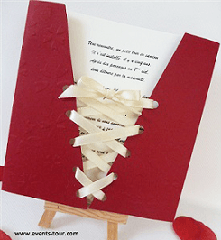 Faire part mariage corset bordeaux