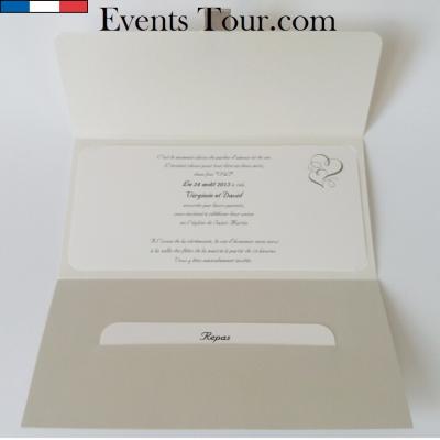 Faire part mariage coeur or metallise