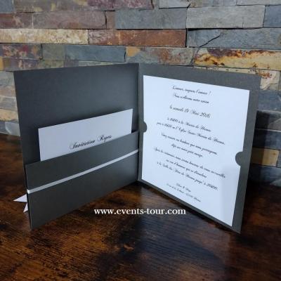 Faire part de mariage gris anthracite argent floral champetre