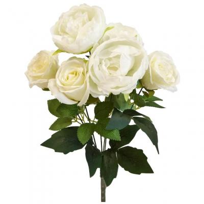 1 Bouquet décoratif blanc et vert de 3 pivoines, 3 roses et de feuillages 43 x 18cm REF/FBO4301B Thème nature Champêtre...