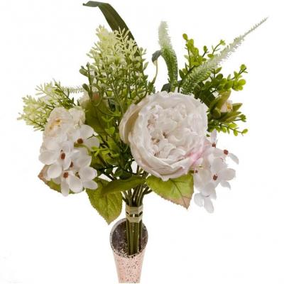 1 Bouquet de fleurs blanc et vert de 53cm avec décorations de roses, fleurettes, feuillages... REF/FBO4305