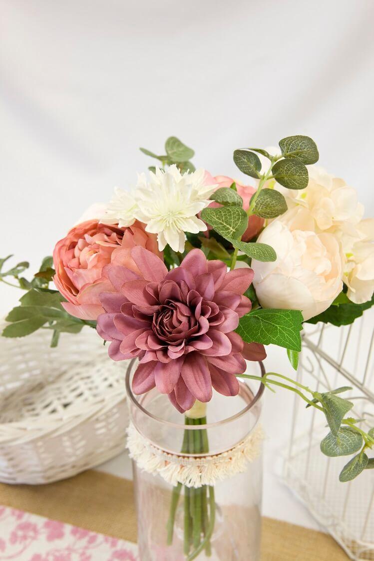 Fbo4400 bouquet fleurs pivoine hortensia eucalyptus dahlia fleurettes creme vert rose