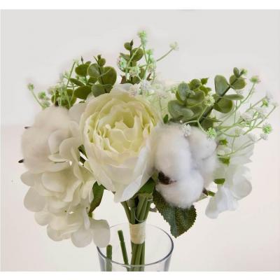 1 Bouquet de fleurs avec Eucalyptus, Gypso, Hortensia, coton et pivoine blanche 30cm REF/FBO4403