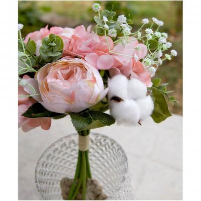 1 Bouquet de fleurs avec Eucalyptus, Gypso, Hortensia, coton et pivoine rose 30cm REF/FBO4403