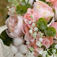 Fbo4403 decoration bouquet fleurs rose vert blanc pivoine coton hortensia eucalyptus gypso