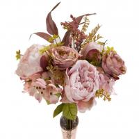 Fbo4405 bouquet de champetre rose pivoine fleurettes et feuillage