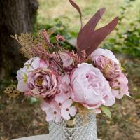 Fbo4405 centre de table bouquet de champetre rose pivoine fleurettes et feuillage