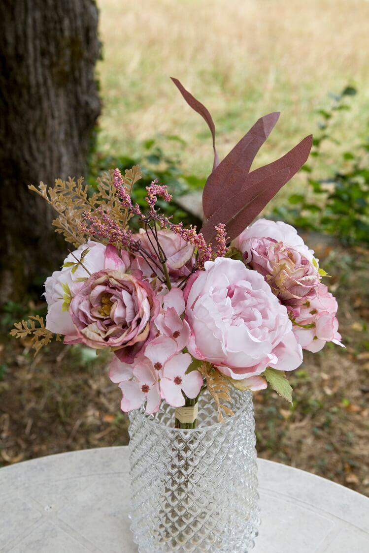 Fbo4405 centre de table bouquet de champetre rose pivoine fleurettes et feuillage