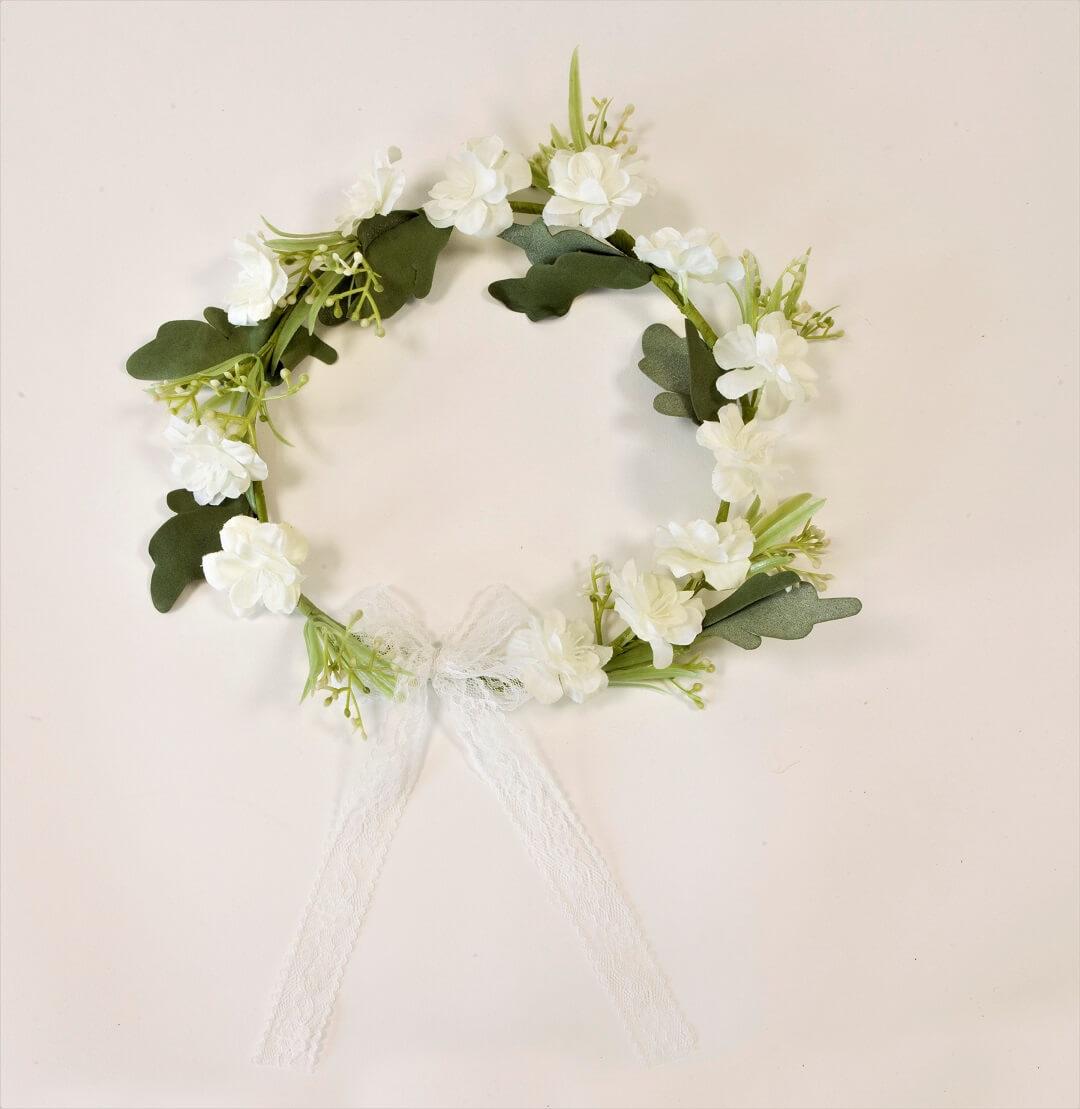 Fco0005 suspension couronne decorative florale champetre et dentelle