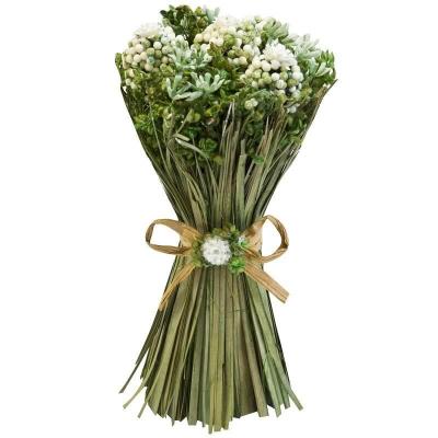 1 Centre de table bouquet floral Champêtre avec décoration germinées et Gyspo séchés blanc et vert 11 x 7cm REF/FDE158