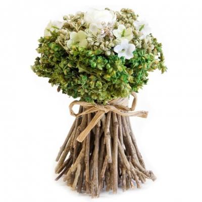 1 Centre de table bouquet Champêtre avec fleurs séchées et artificielles blanc et vert 11 x 7.5cm REF/FDE188B