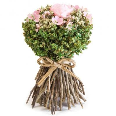 1 Centre de table bouquet Champêtre avec fleurs séchées et artificielles rose et vert 11 x 7.5cm REF/FDE188R