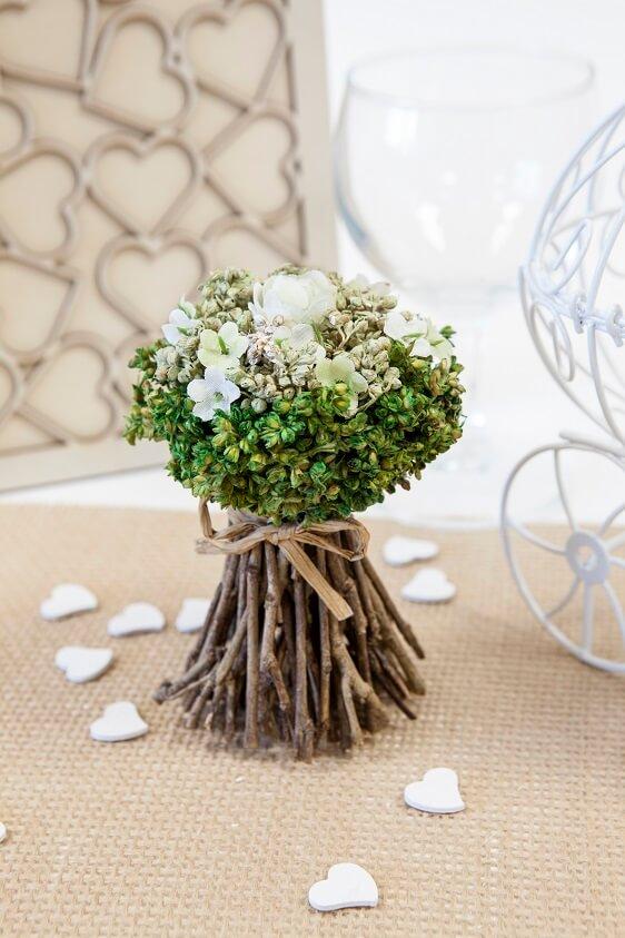 Fde188 decoration centre de table bouquet de fleurs sechee et artificielle blanc vert