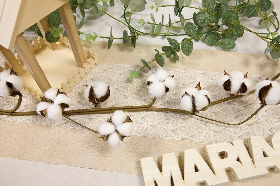 Fgu4018 decoration champetre guirlande de fleurs de coton