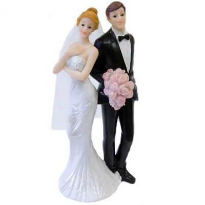Figurine de mariage couple de mariés romantique avec bouquet de fleurs (x1) REF/SUJ4965