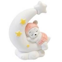 Figurine sujet fille rose sur lune en resine