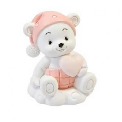 Figurine sujet ourson rose sur son nuage en résine (x1) REF/RES401CF