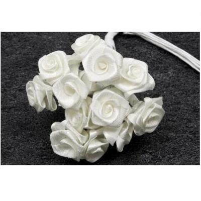Fl680 bouquet mini rose blanc tissu satin fleur