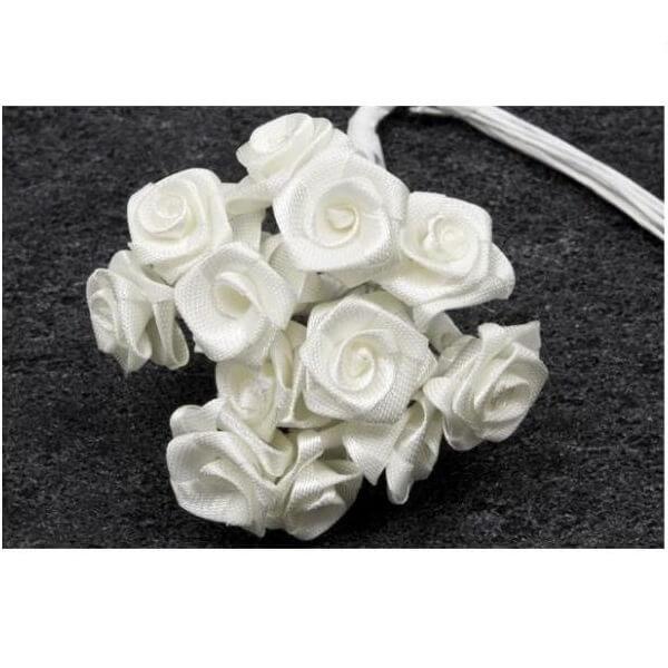Fl680 bouquet mini rose blanc tissu satin fleur