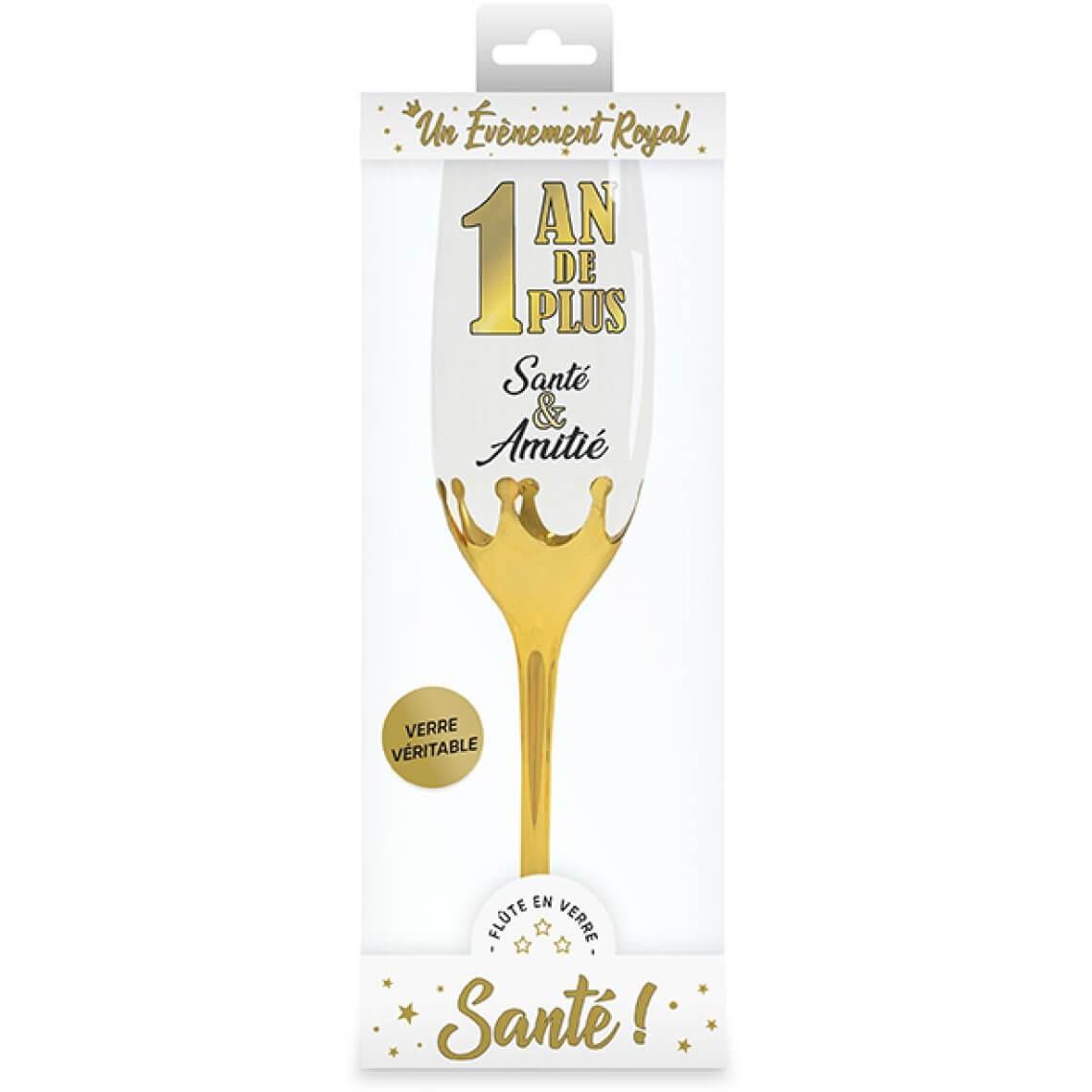 Flcm00 cadeau fete anniversaire flute a champagne en verre dore or