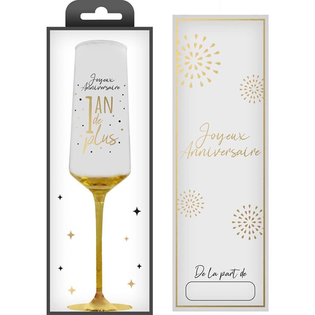 Flcv2500 flute dore or en verre avec coffret anniversaire 1an de plus