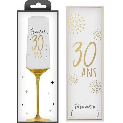 Flcv2503 flute en verre anniversaire 30ans dore or metal avec coffret cadeau