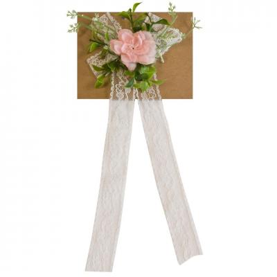 1 Fleur de poignée en blanc, vert et rose avec dentelle et feuillage REF/FMA3074
