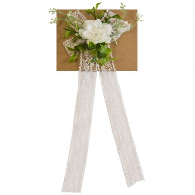 1 Fleur de poignée en blanc et vert avec dentelle et feuillage REF/FMA3074