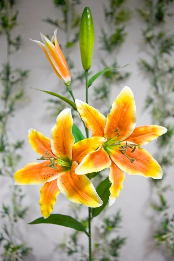 Ftg2044 decoration fleur lys orange tigre 3 tetes