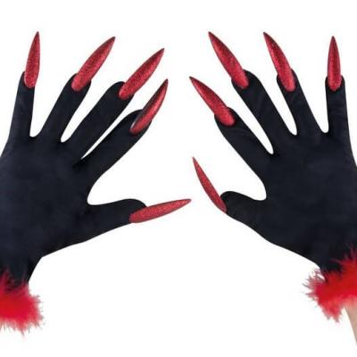 Gants noirs avec ongles rouges Halloween (x1) REF/16107