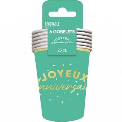 Gb2524 gobelet verre carton joyeux anniversaire vert mint