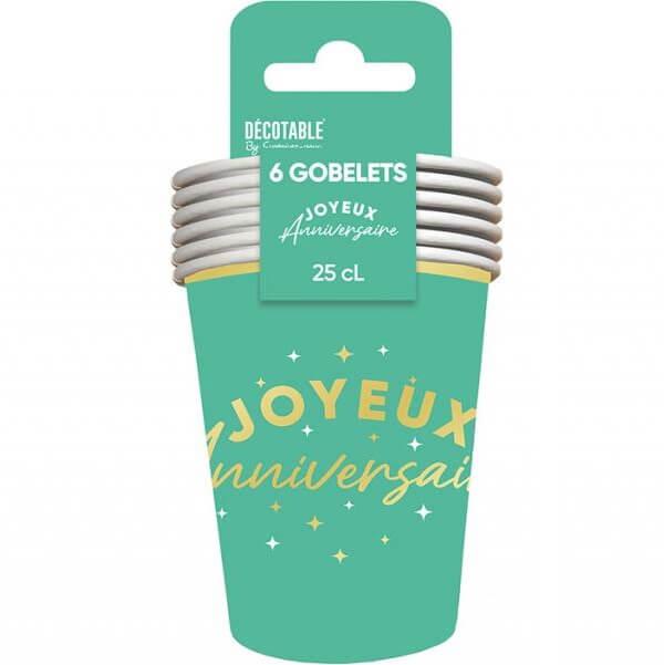 Gb2524 gobelet carton 25 cl joyeux anniversaire vert mint