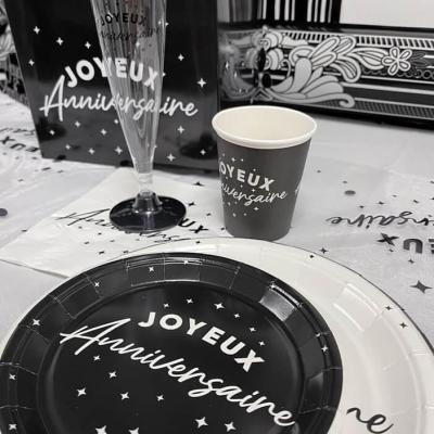 Gb2524 gobelet carton 25 cl joyeux anniversaire noir
