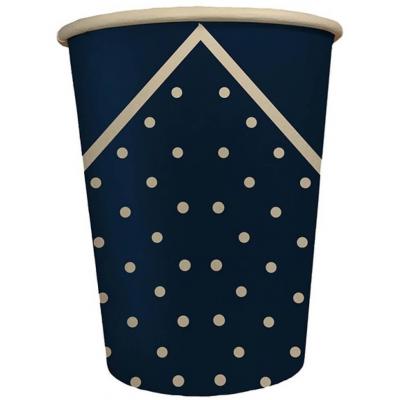 6 Gobelets en carton bleu marine avec décoration de pois 25cl REF/GB25FB