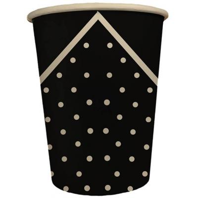 6 Gobelets en carton noir avec décoration de pois 25cl REF/GB25FN