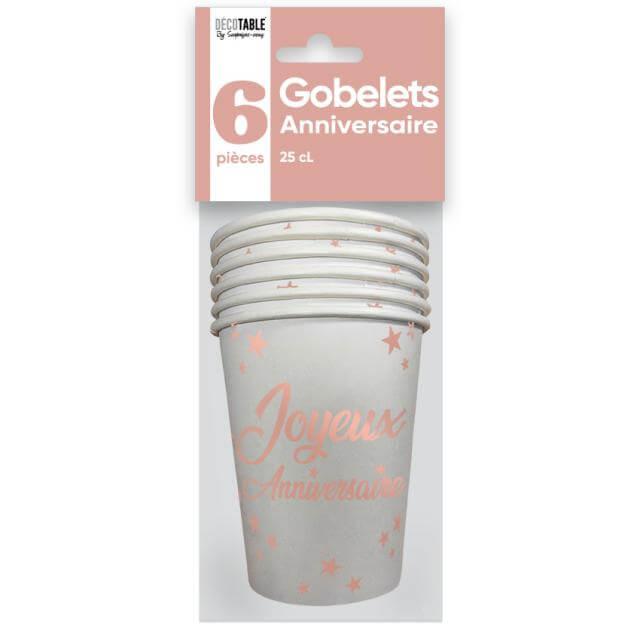 Gbm2500rg gobelet carton joyeux anniversaire blanc et rose gold