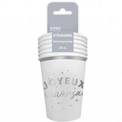 Gbm25a00 gobelet carton joyeux anniversaire blanc argent
