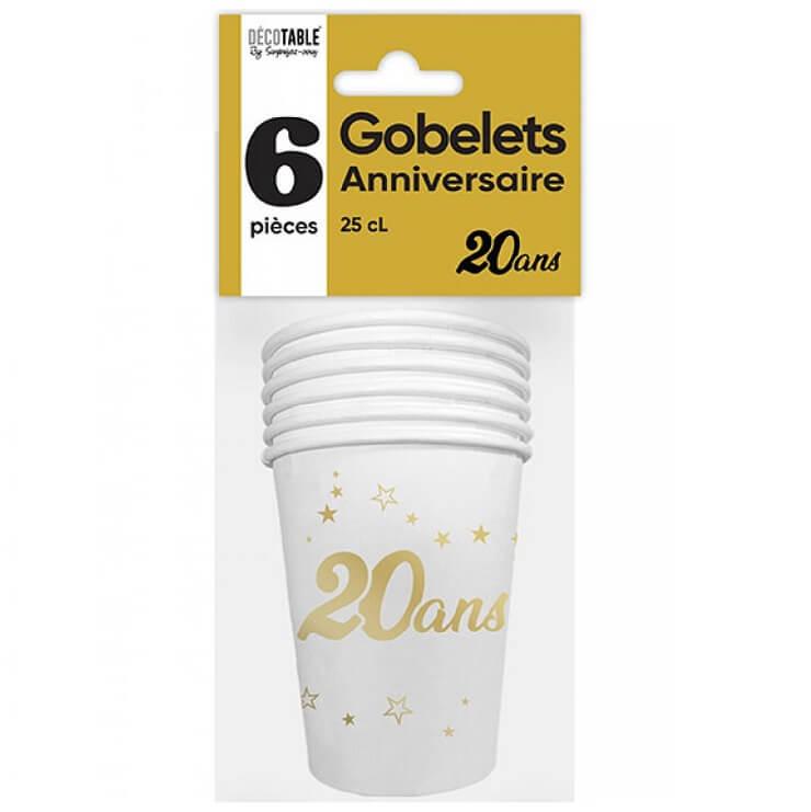 Gbm25or0 gobelet carton anniversaire 20ans blanc dore or
