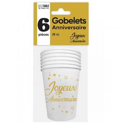 Gbm25or00 gobelet joyeux anniversaore dore or blanc metal carton