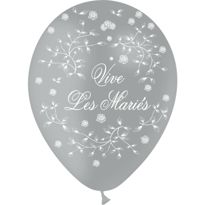 Gbt1214 ballon latex mariage gris vive les maries avec rose champetre