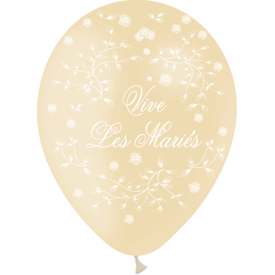 8 Ballons vive les mariés en latex ivoire avec roses au style Champêtre pour mariage 30cm REF/GBT1214