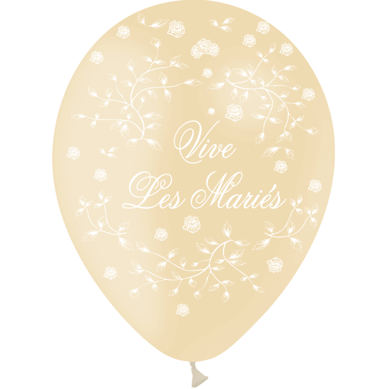 Gbt1214 ballon latex mariage ivoire vive les maries avec rose champetre